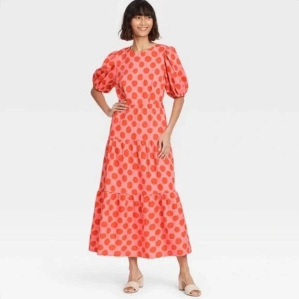 Who What Wear Polka Dot Linen Maxi Dress, Size Small